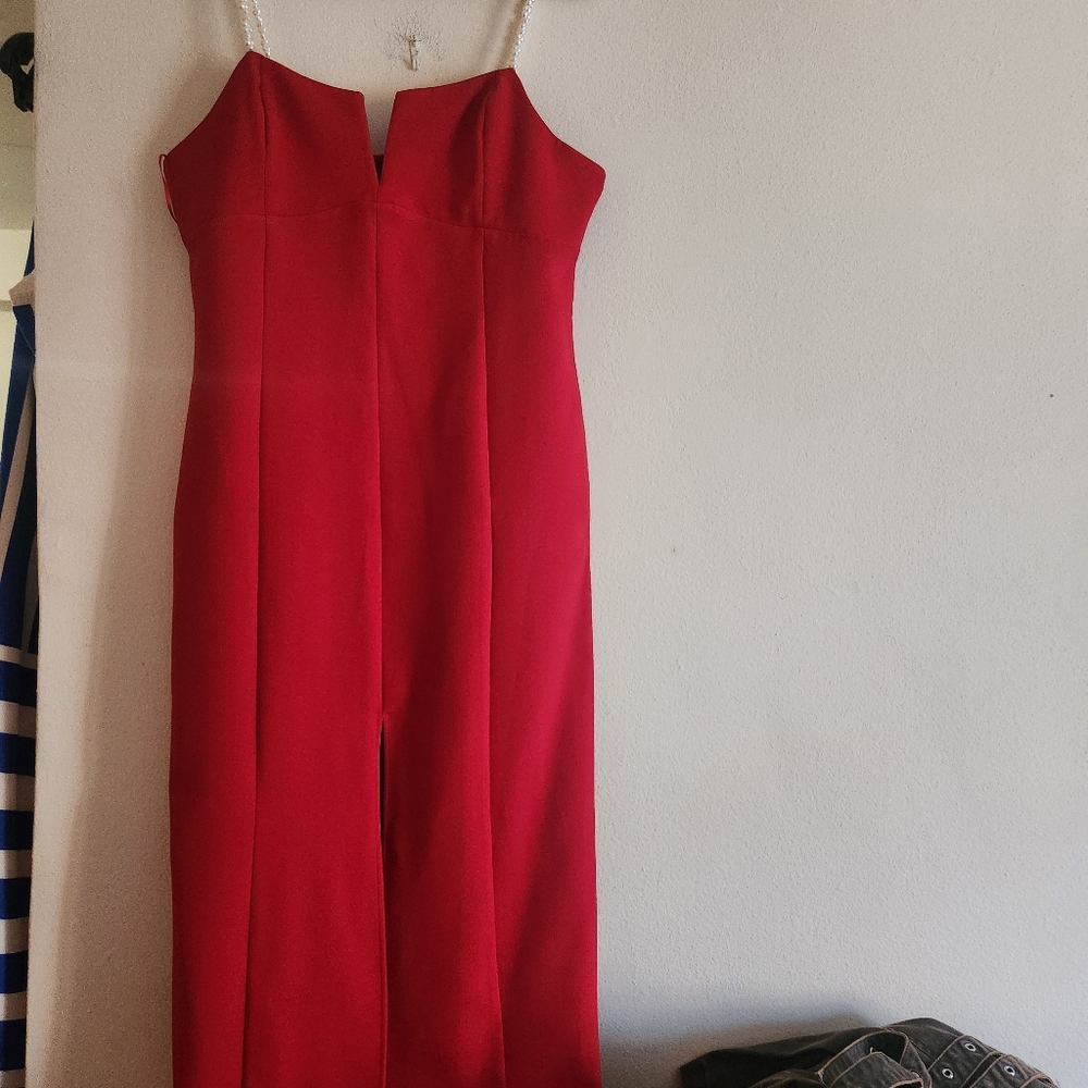 Zara midi dress with pearl straps red size XL BNWT - Picture 2 of 15